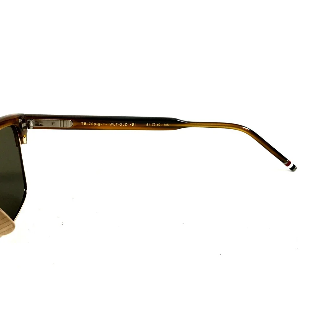 Thom Browne Sunglasses TB-709-B-T-WLT-GLD-51 Brown Walnut Gold Frames Green Lens